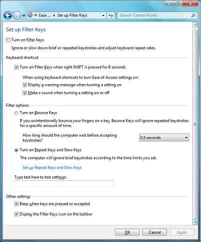 How to Disable Filter Keys in Windows 7